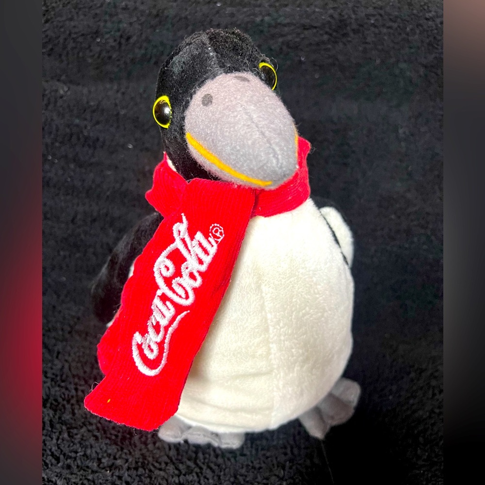 Vintage Coca Cola 7'' Penguin Plush Coke Bottle Scarf Stuffed Toy Holiday 1998